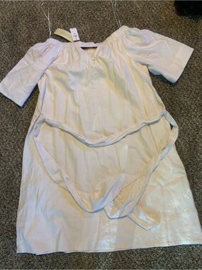 Banana Republic Cream Linen-Blend Petite dress with Elastic Neck